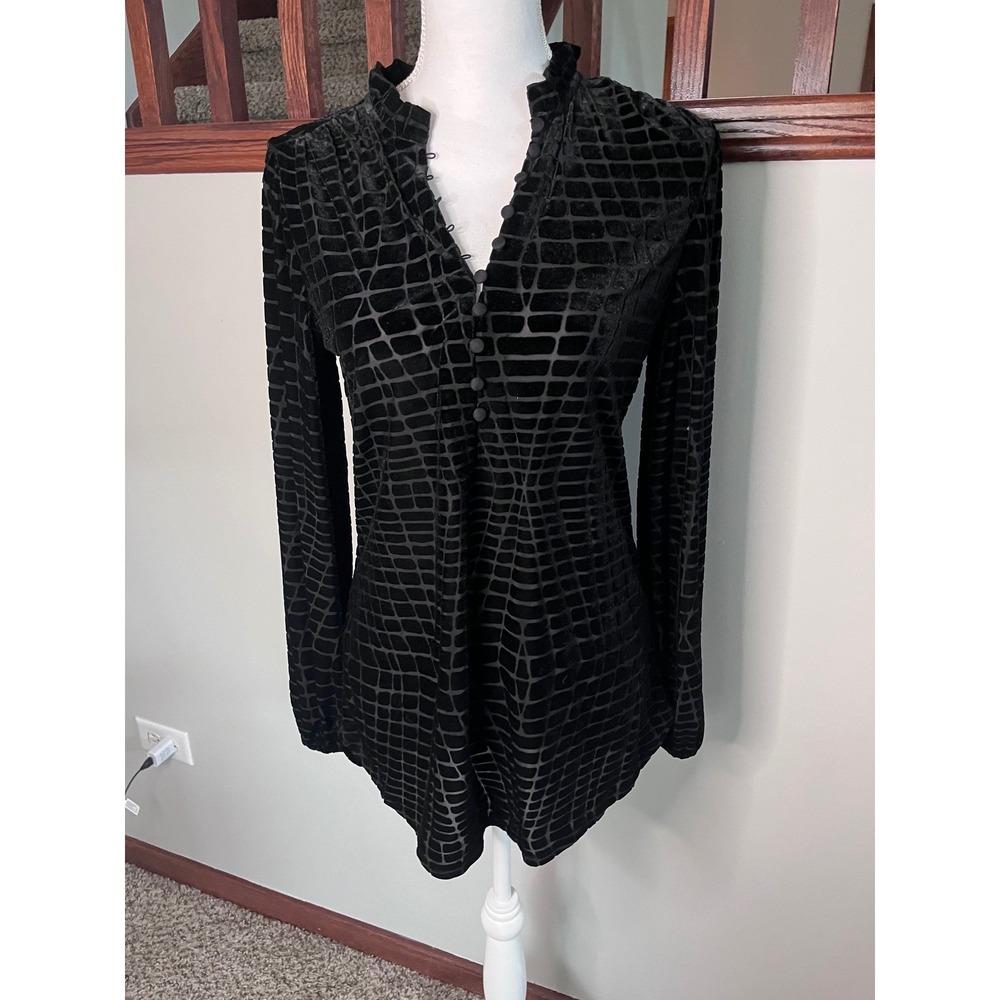 White House Black Market Burnout Velvet Grid Tunic Top Black Small WHBM